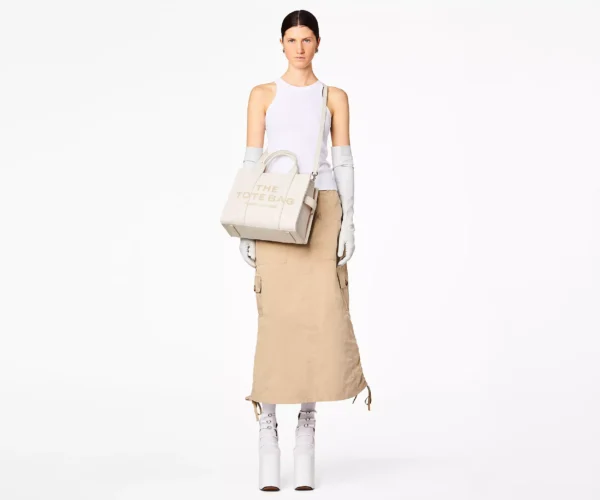 The Marc Jacobs Medium Tote Bag Leather Cotton Silver - Image 2