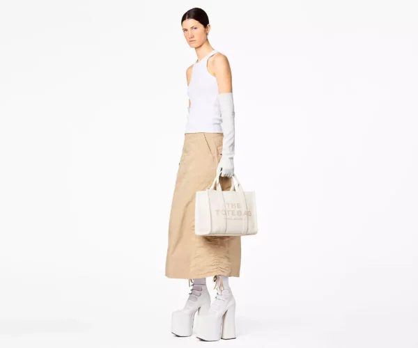 The Marc Jacobs Medium Tote Bag Leather Cotton Silver - Image 4