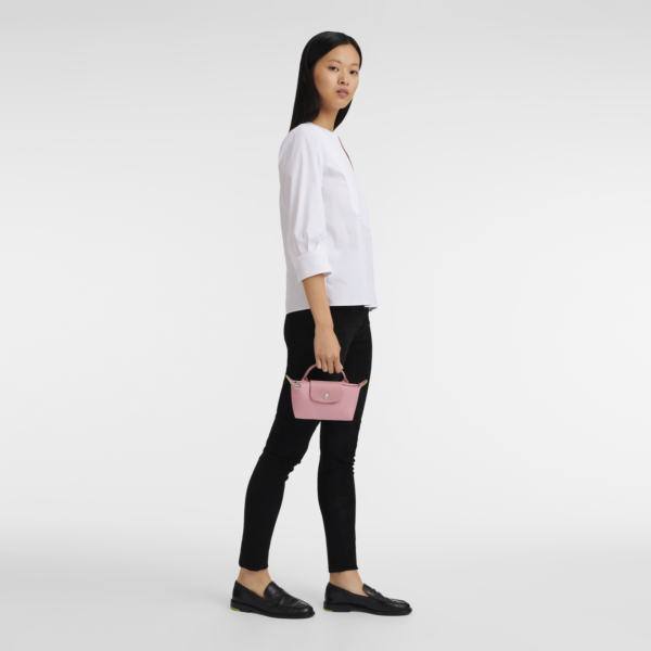 Le Pliage Green Pouch with handle Petal Pink1 - Image 2
