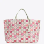 Love Birds Monogram Big Shopper Bag WHITE/FUCHSIA/RED-ANTIQUE GOLD