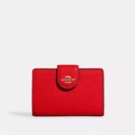 Coach Medium Corner Zip Wallet Gold/Scarlet Red
