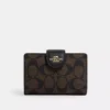Coach Medium Corner Zip Wallet In Signature Canvas Gold/Brown/Black