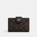 Coach Medium Corner Zip Wallet In Signature Canvas Gold/Brown/Black