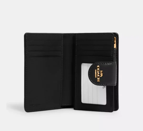 Coach Medium Corner Zip Wallet In Signature Canvas Gold/Khaki/Black - Image 2
