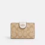 Coach Medium Corner Zip Wallet In Signature Canvas Gold/Light Khaki/Chalk