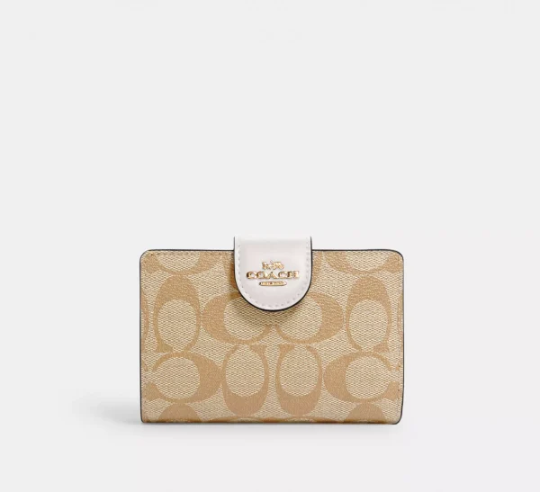 Coach Medium Corner Zip Wallet In Signature Canvas Gold/Light Khaki/Chalk