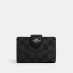 Coach Medium Corner Zip Wallet In Signature Canvas Silver/Graphite/Black