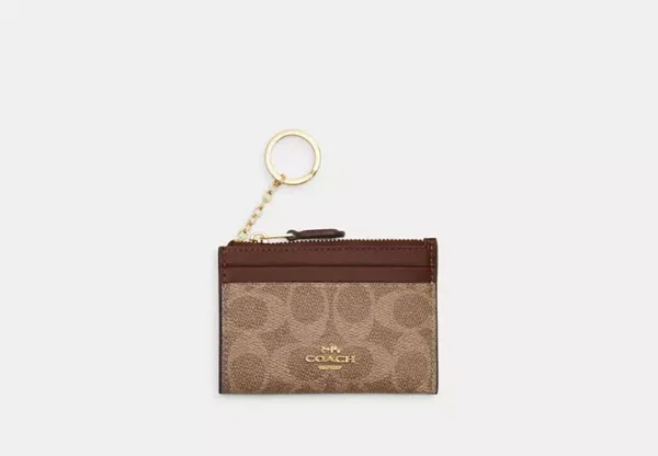 Coach Mini Skinny Id Case signature canvas/Gold/Tan/Brown