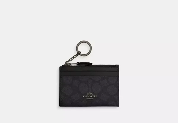 Coach Mini Skinny Id Case Signature Canvas/Gunmetal/Charcoal/Black