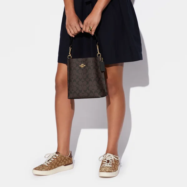 Coach Mollie Bucket Bag 22 In Signature Canvas Brown Black - Image 5