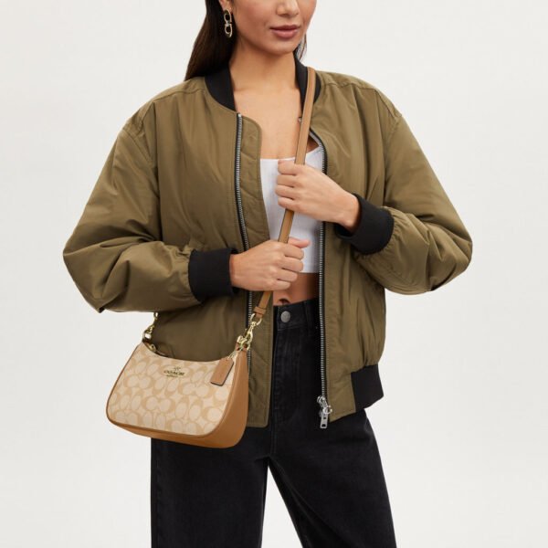 Teri Shoulder Bag In Signature Canvas Khaki Saddle - Image 4
