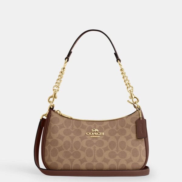 Coach Teri Shoulder Bag In Signature Canvas Tan Brown