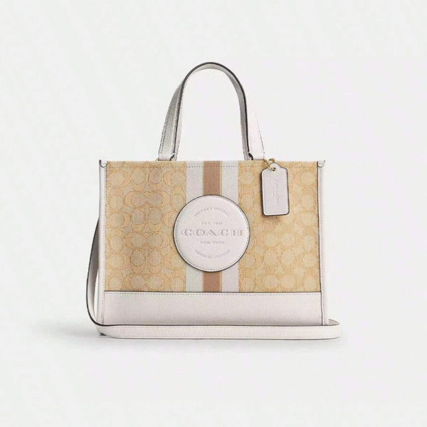 Coach Dempsey Carryall Bag In Signature Jacquard Chalk With Stripe And Coach Patch