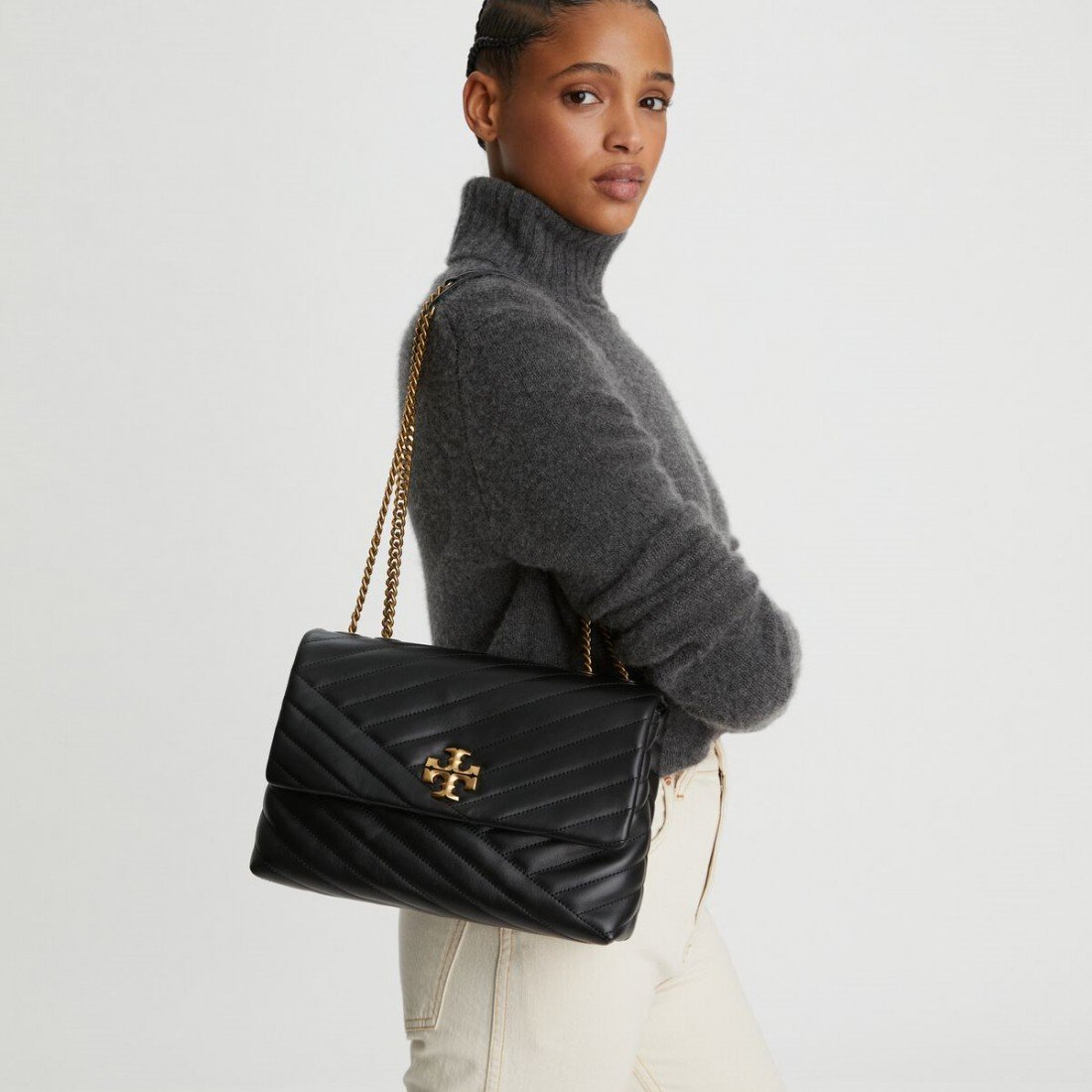 Tory Burch Small Kira Chevron Convertible Shoulder Bag Black - Image 4