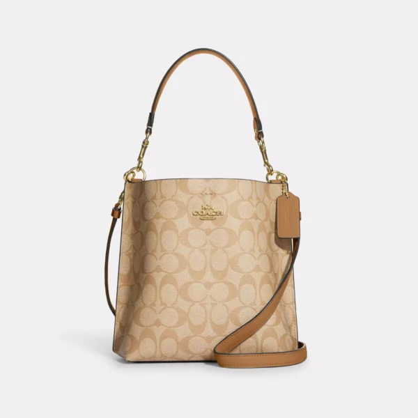 Coach Mollie Bucket Bag 22 In Signature Canvas Light Khaki Light Saddle