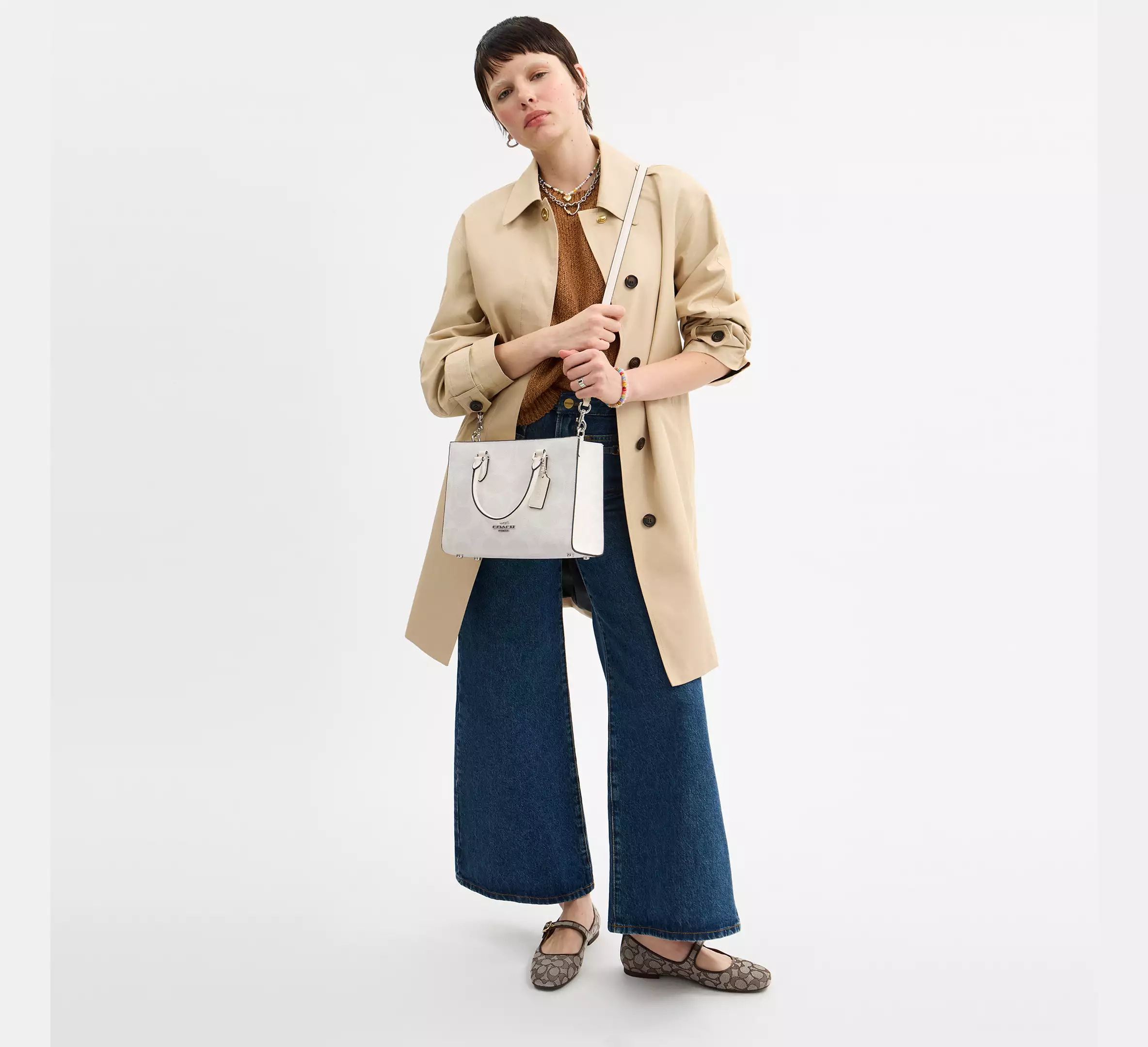 Coach Maggie Small Tote Bag In Blocked Signature Canvas White Chalk - Image 2