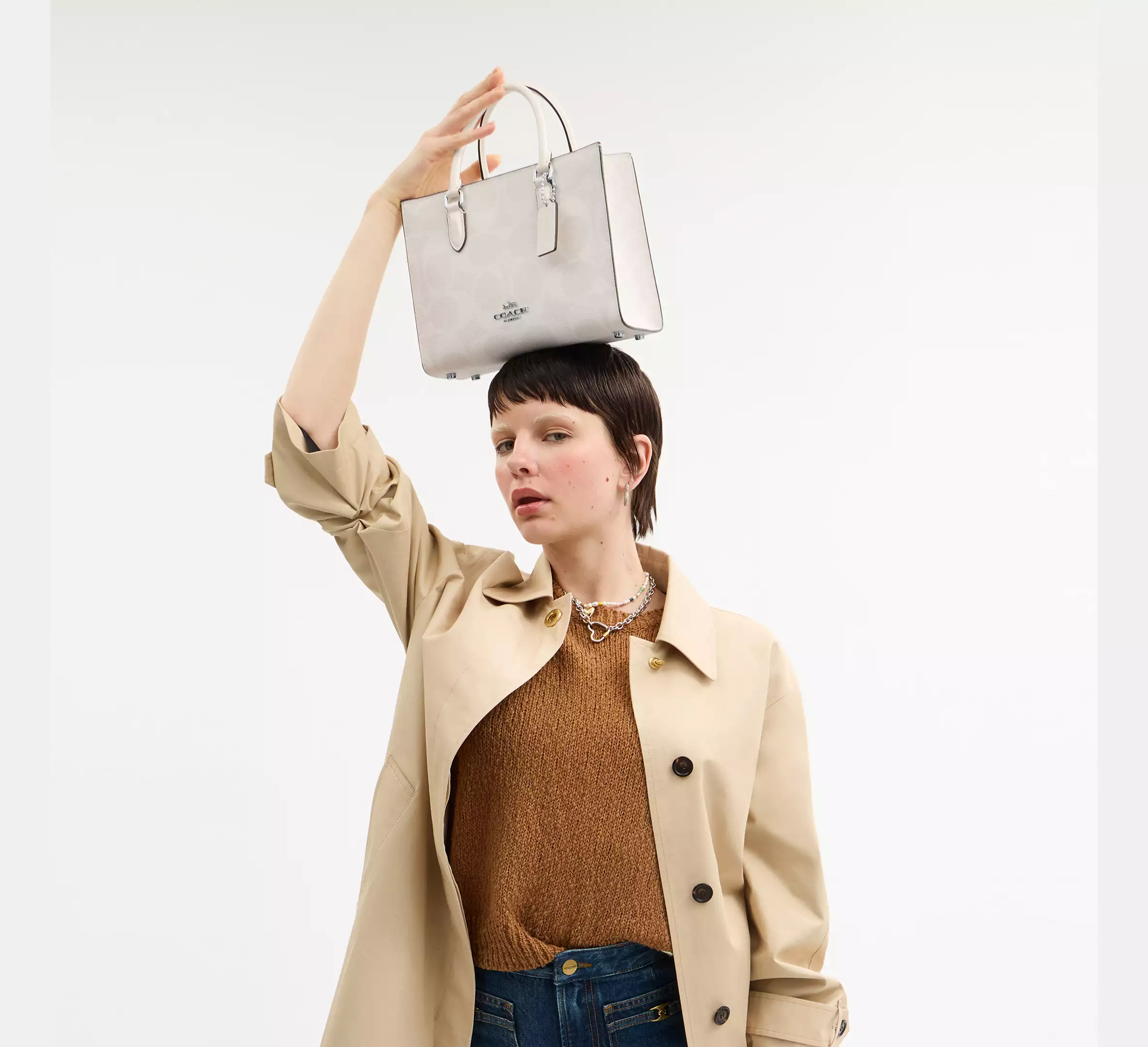 Coach Maggie Small Tote Bag In Blocked Signature Canvas White Chalk - Image 3