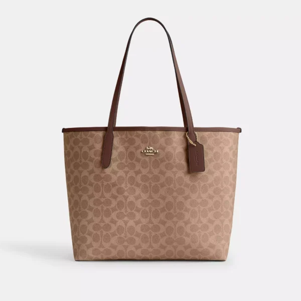 Coach City Tote Bag In Signature Canvas Tan Brown