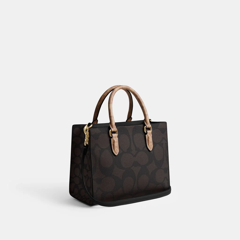 Coach Maggie Small Tote Bag In Blocked Signature Canvas Walnut Tan - Image 2
