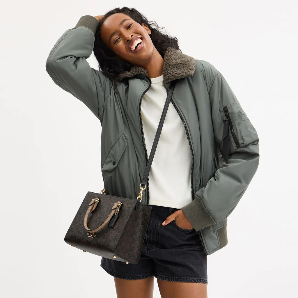 Coach Maggie Small Tote Bag In Blocked Signature Canvas Walnut Tan - Image 4