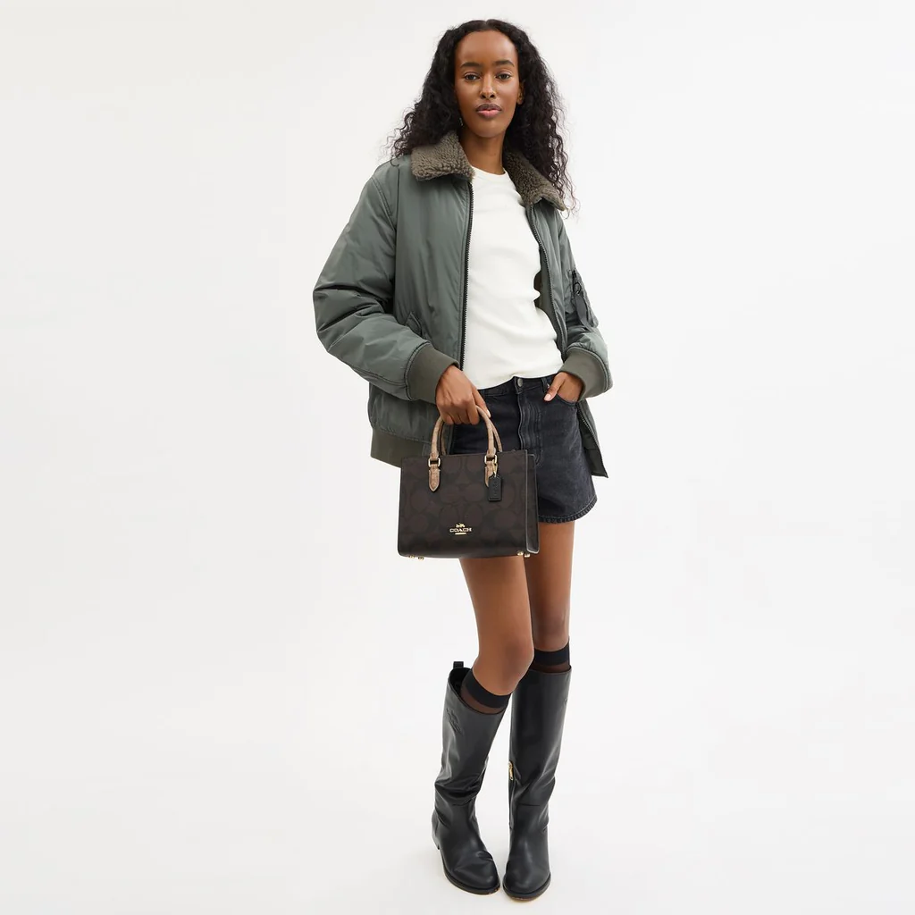 Coach Maggie Small Tote Bag In Blocked Signature Canvas Walnut Tan - Image 5