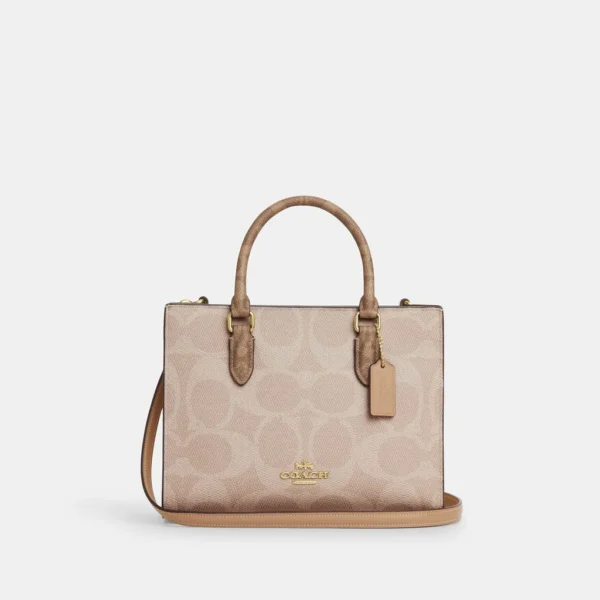 Coach Maggie Small Tote Bag In Blocked Signature Canvas Sand Tan
