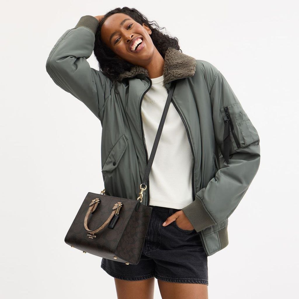 Coach Maggie Small Tote Bag In Blocked Signature Canvas Walnut Tan - Image 6