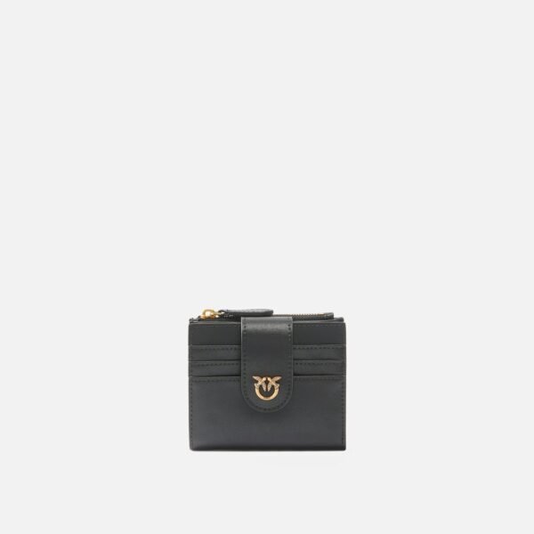Pinko Small smooth leather wallet with logo Black