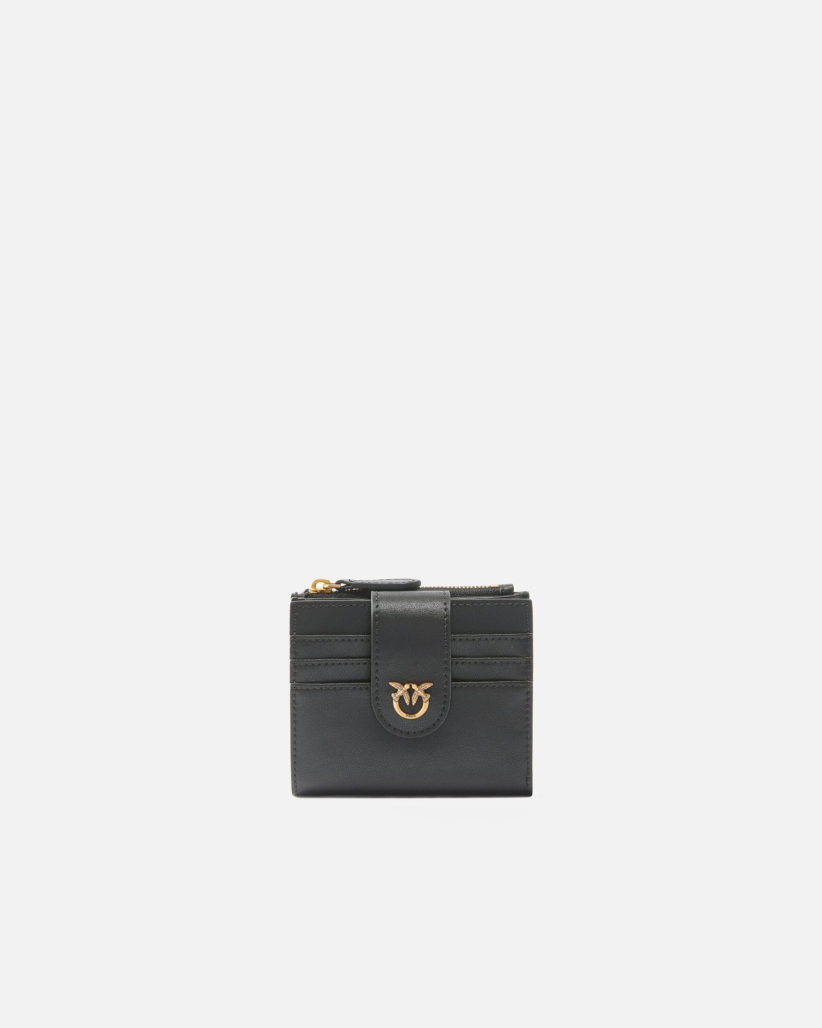 Pinko Small smooth leather wallet with logo Black