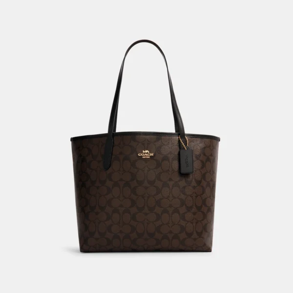 Coach City Tote Bag In Signature Canvas Brown Black