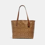 Coach City Tote Bag In Signature Canvas Khaki Saddle dark