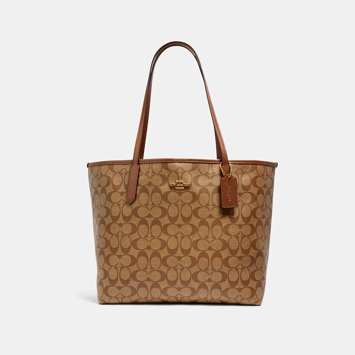 Coach City Tote Bag In Signature Canvas Khaki Saddle dark