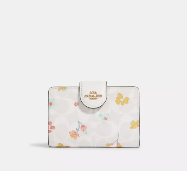 Coach Medium Corner Zip Wallet In Signature Canvas With Mystical Floral Print