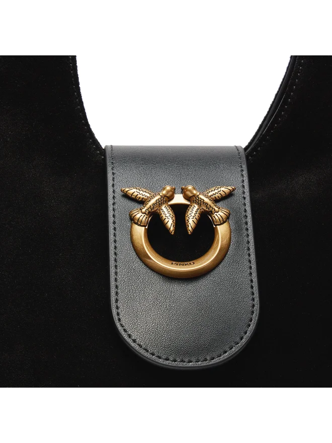 PINKO Mini Hobo Suede Bag Black - Image 4