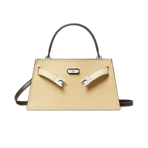 Tory Burch Lee Radziwill Petite Leather Top Handle Bag Praline