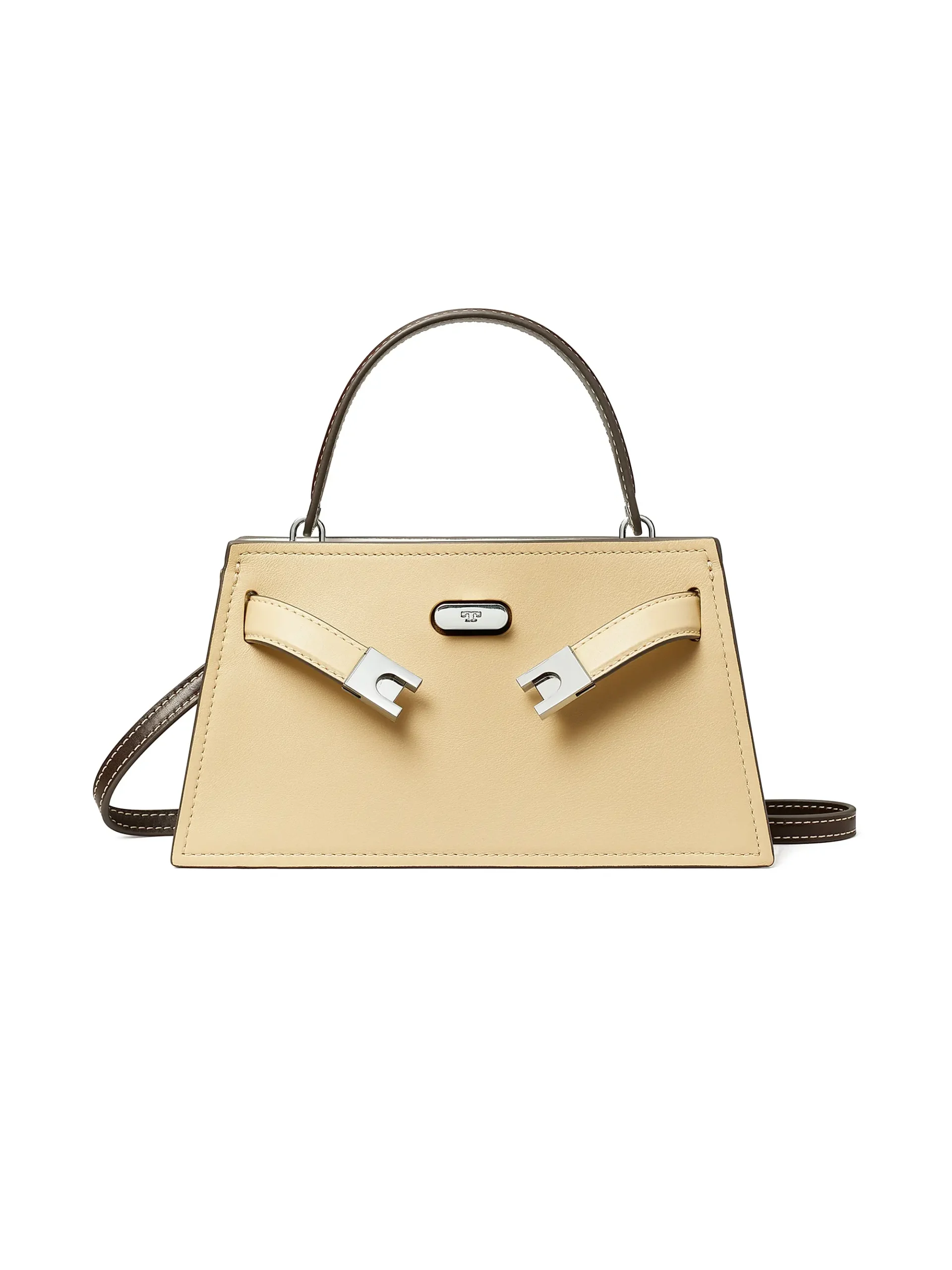 Tory Burch Lee Radziwill Petite Leather Top Handle Bag Praline