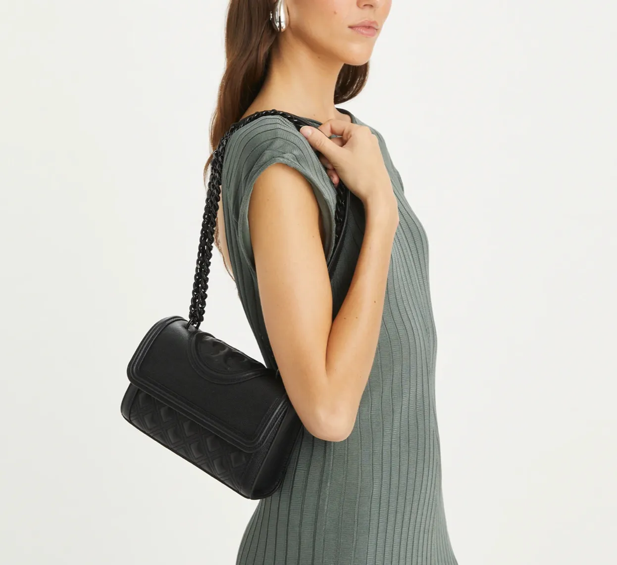 Tory Burch Fleming Small Convertible Shoulder Bag Black Polished-Grain - Image 5