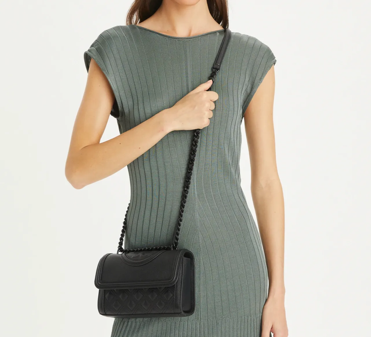 Tory Burch Fleming Small Convertible Shoulder Bag Black Polished-Grain - Image 4