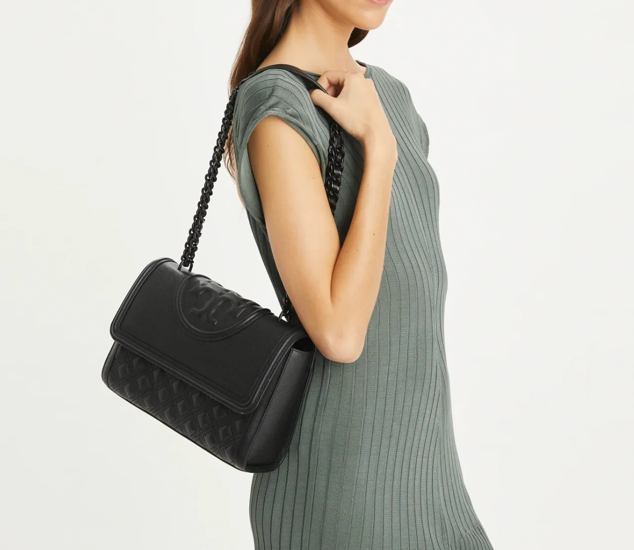 Tory Burch Fleming Convertible Shoulder Bag Polished-Grain Black - Image 6