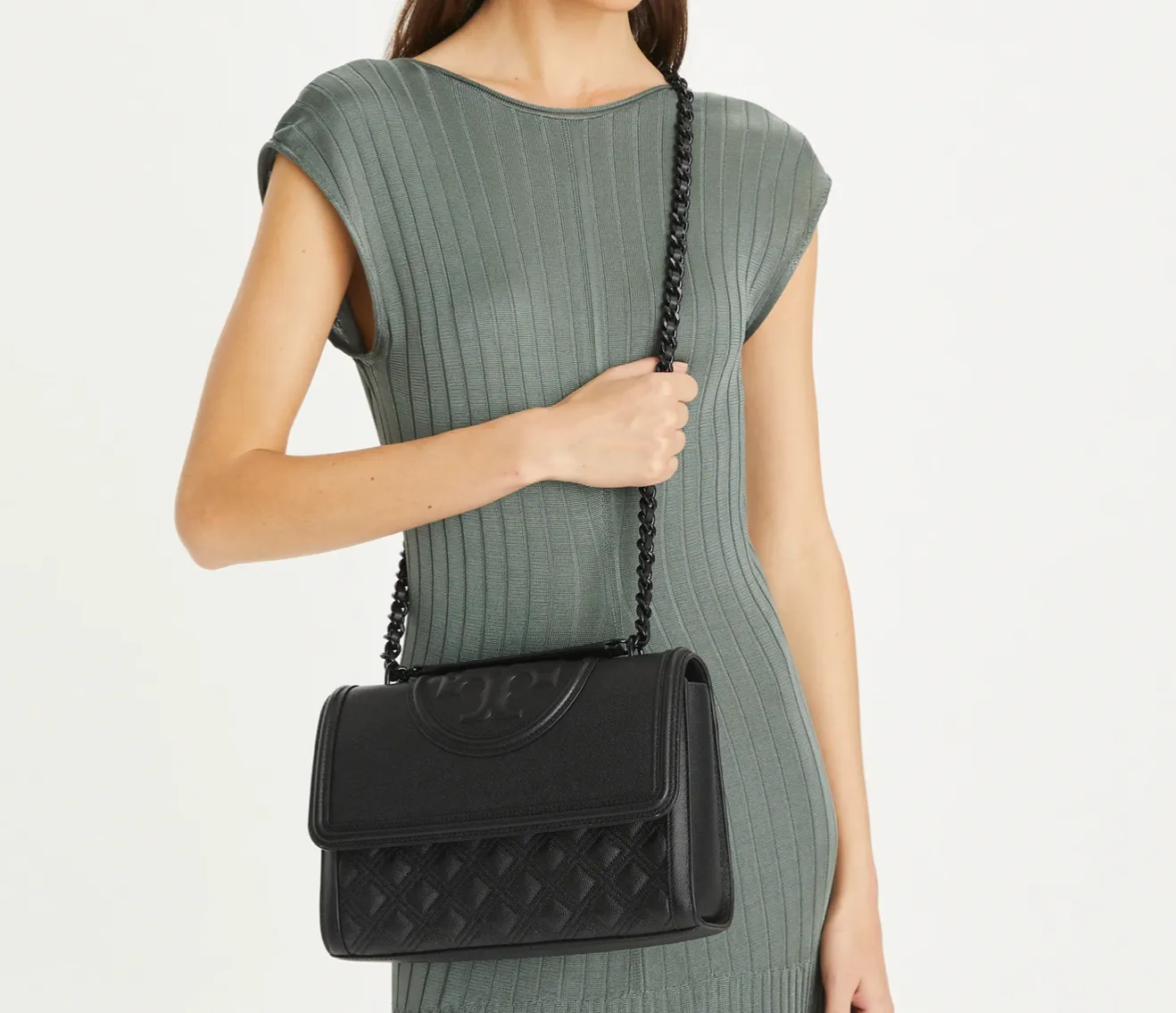 Tory Burch Fleming Convertible Shoulder Bag Polished-Grain Black - Image 5