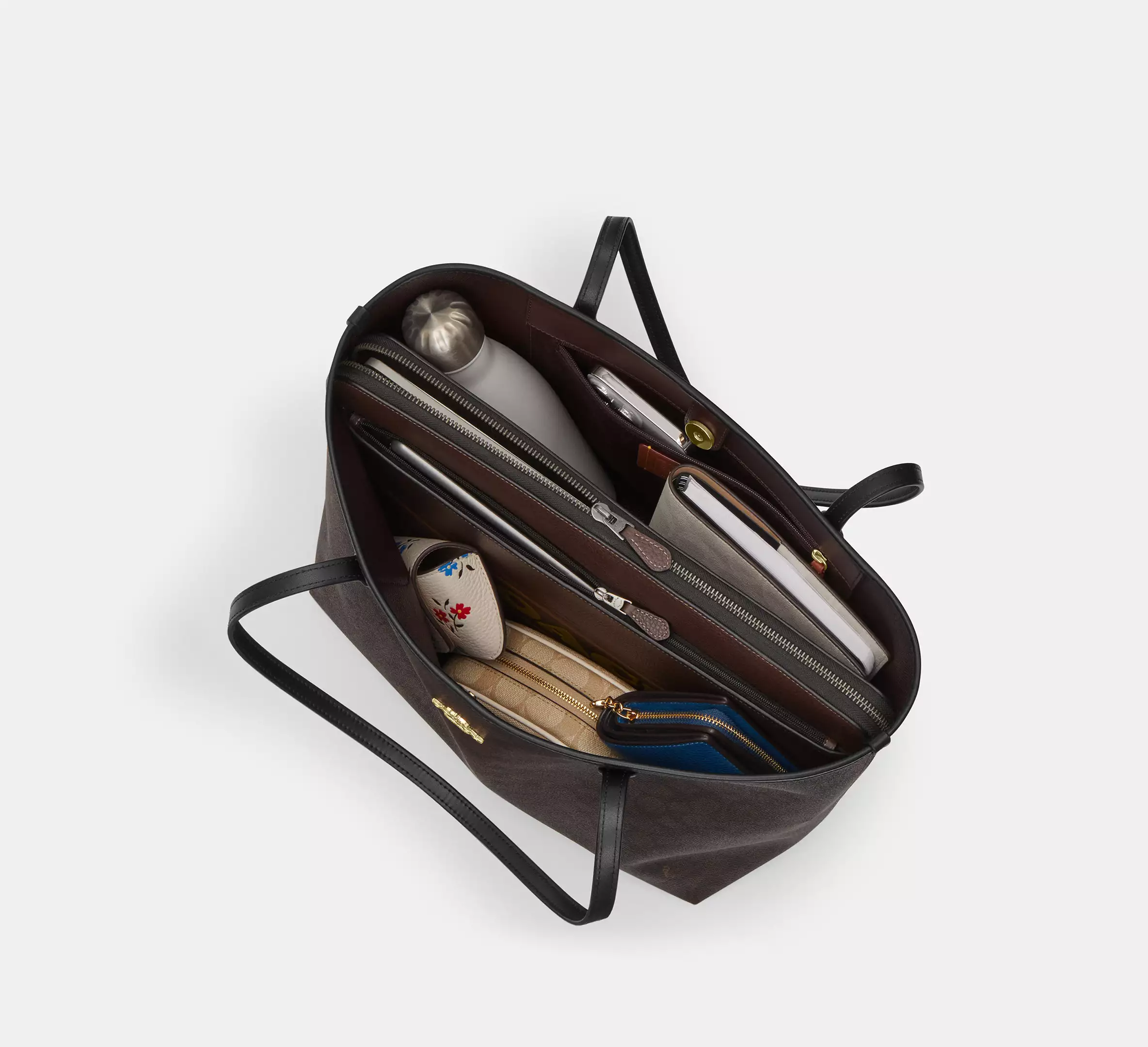 Coach City Tote Bag In Signature Canvas Lt Khaki Lt Saddle - Image 4