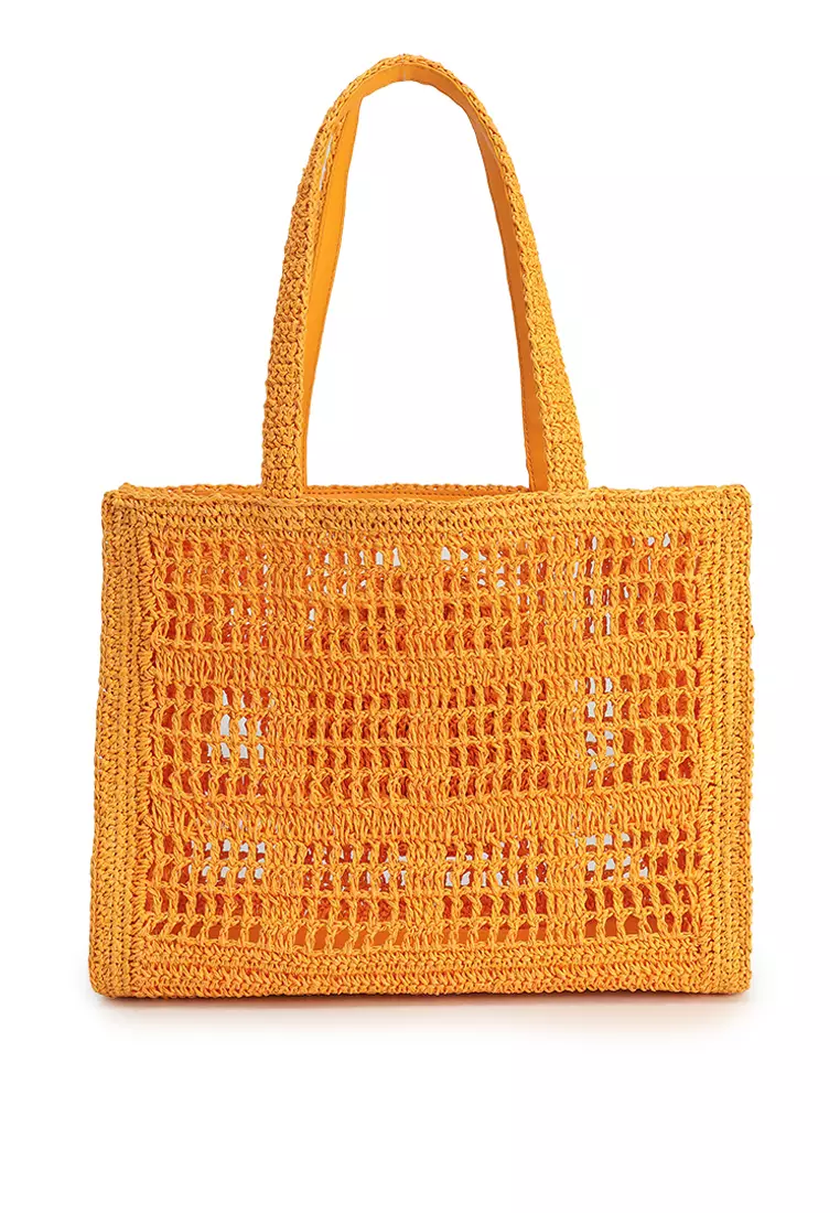 Tory Burch Ella Hand-Crocheted Small Tote Orange - Image 3