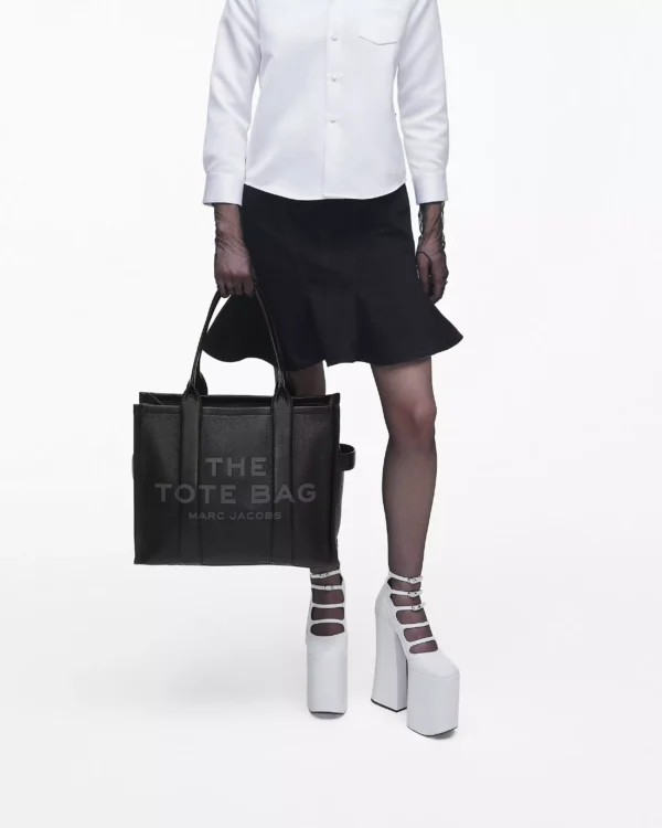 THE Marc Jacobs LEATHER LARGE TOTE BAG Black - Image 8