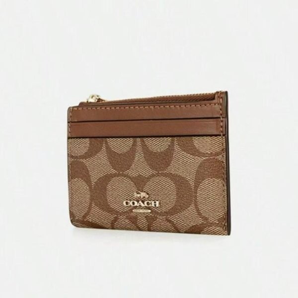 Coach Mini Skinny Id Case signature canvas/Gold khaki Saddle