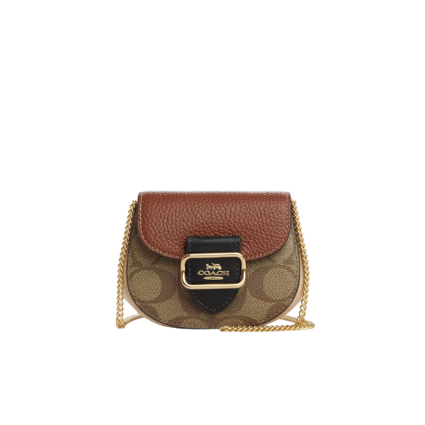 Coach Morgan Card Case On A Chain In Blocked Signature Canvas Light Khaki Redwood