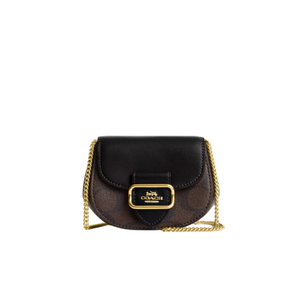 Coach Morgan Card Case On A Chain In Blocked Signature Canvas Walnut Black