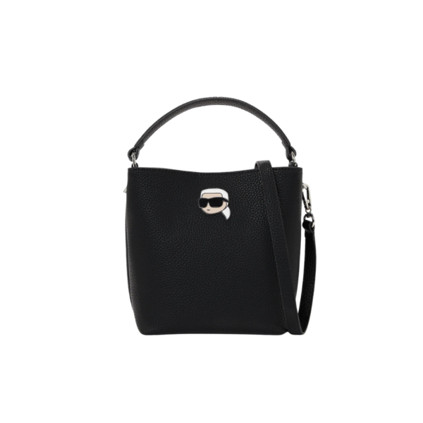 KARL LAGERFELD IKON PEBBLE BUCKET BAG Black