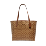 Coach City Tote Bag In Signature Canvas Khaki Saddle dark