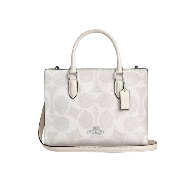 Coach Maggie Small Tote Bag In Blocked Signature Canvas White Chalk