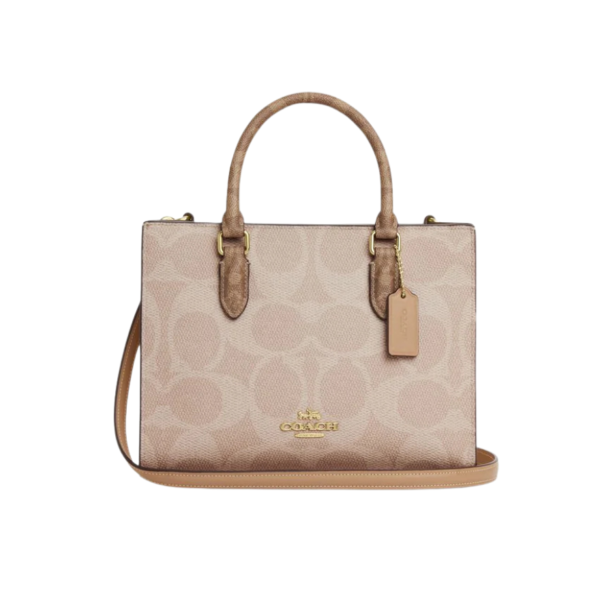 Coach Maggie Small Tote Bag In Blocked Signature Canvas Sand Tan